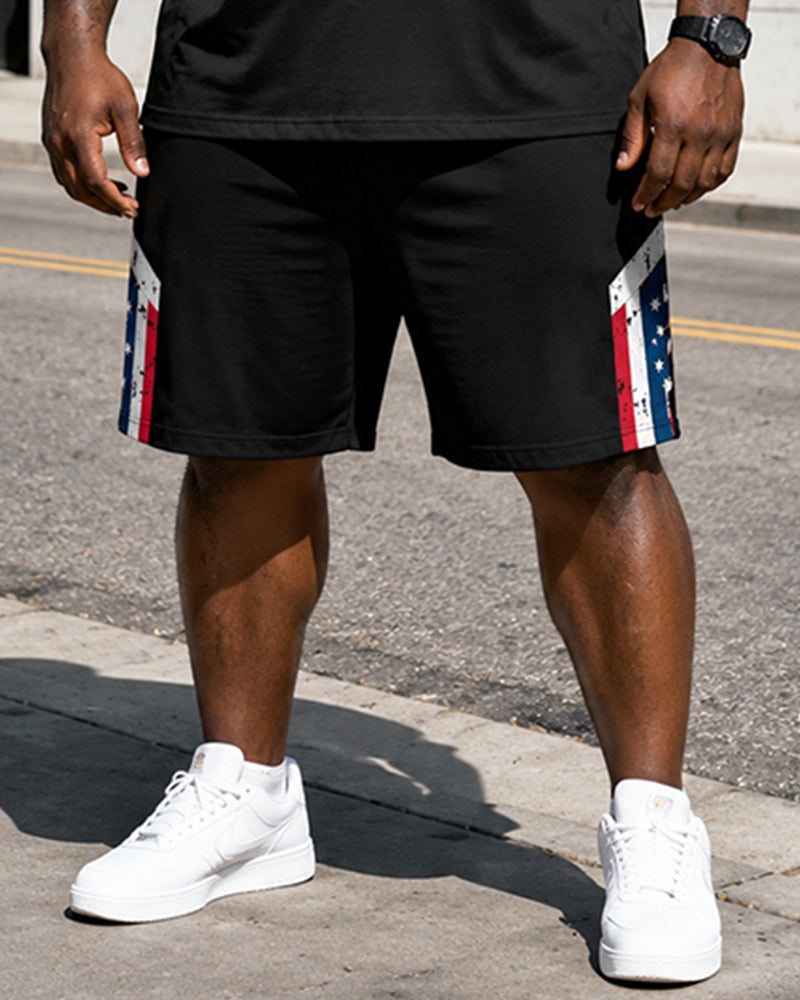 Big & Tall Men's Distressed Flag Route 66 Shield Printed Crew Neck Short Sleeve T-shirt Shorts Set