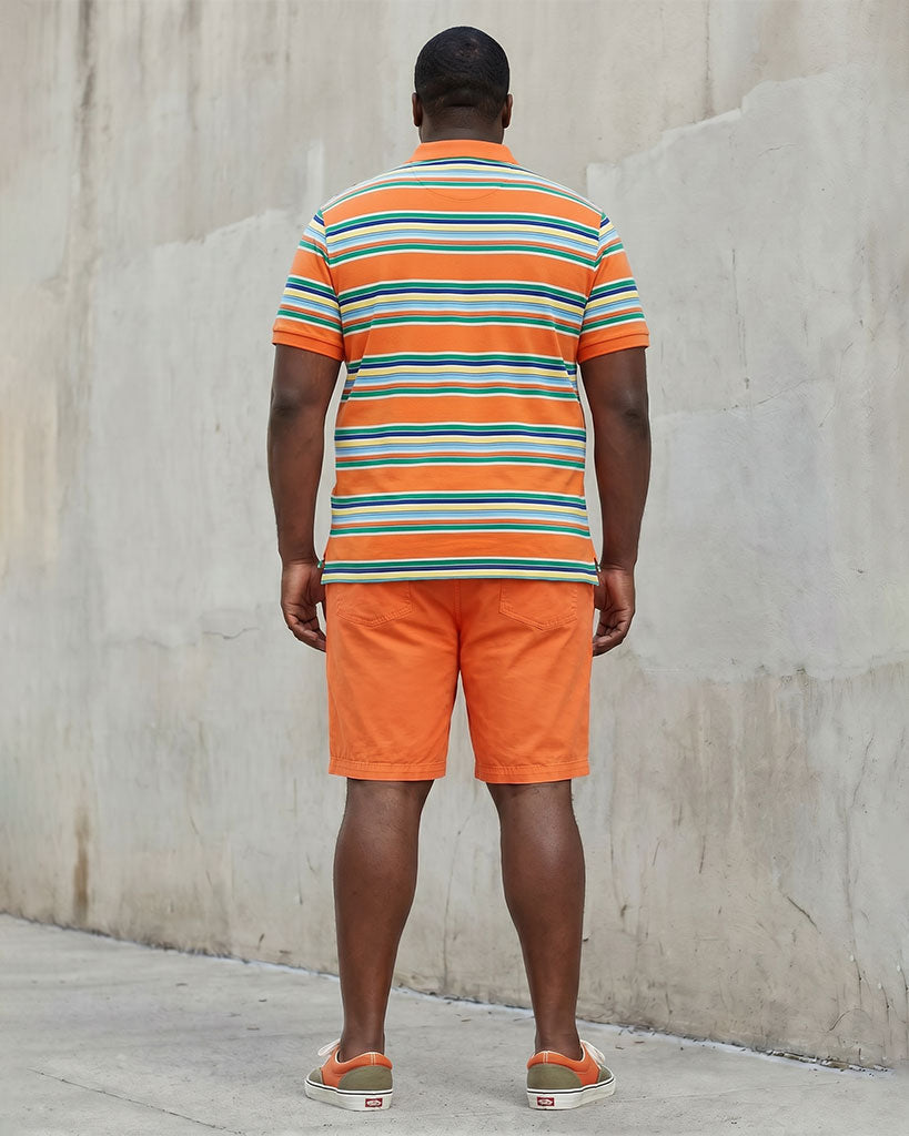 Big & Tall Men's Orange Summer Business Casual Polo Shirt Short Sleeve Shorts Set