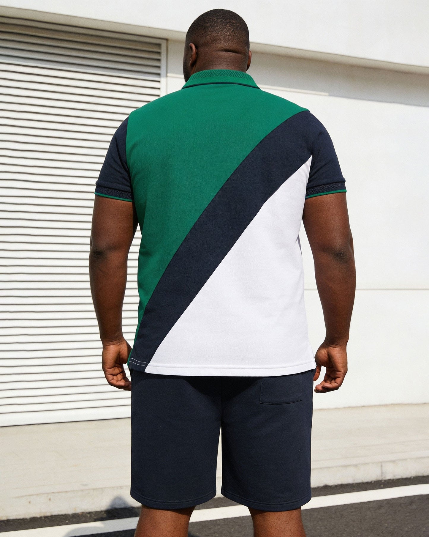 Big & Tall Men's Green & White... Dark Blue Twill Contrast Color Large Label Printed POLO Shirt Short Sleeve Shorts Set