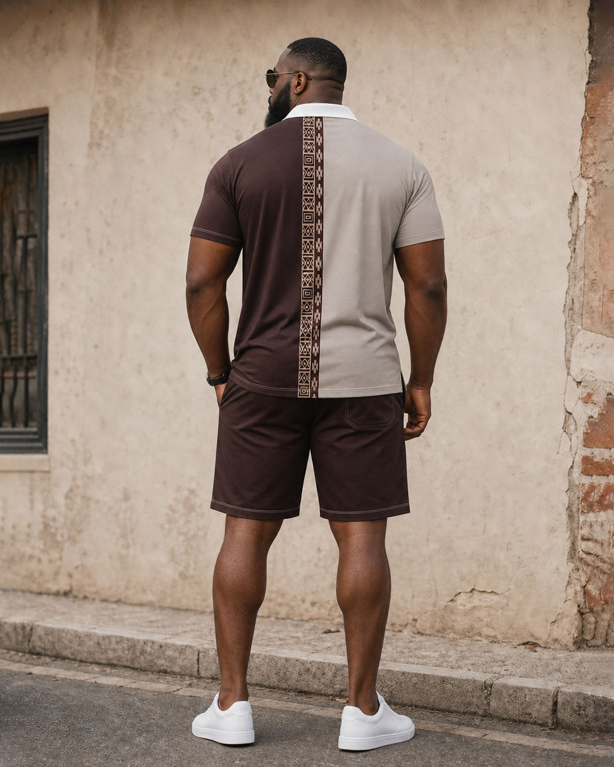 Big & Tall Men's Ethnic Style Contrast Color Stitching Daily Travel Party Holiday POLO Shirt Short Sleeve Shorts Set