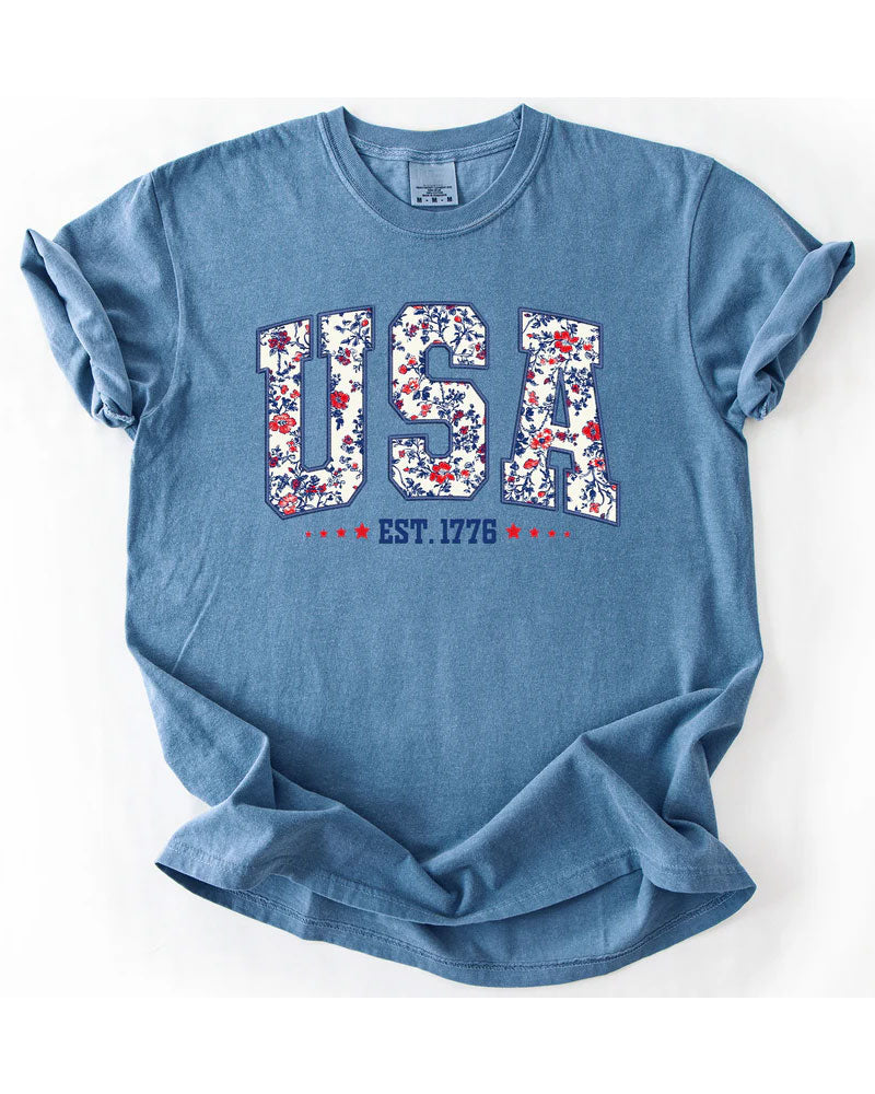 Comfort Colors Floral USA Est 1776 Shirt 4th of July Shirt