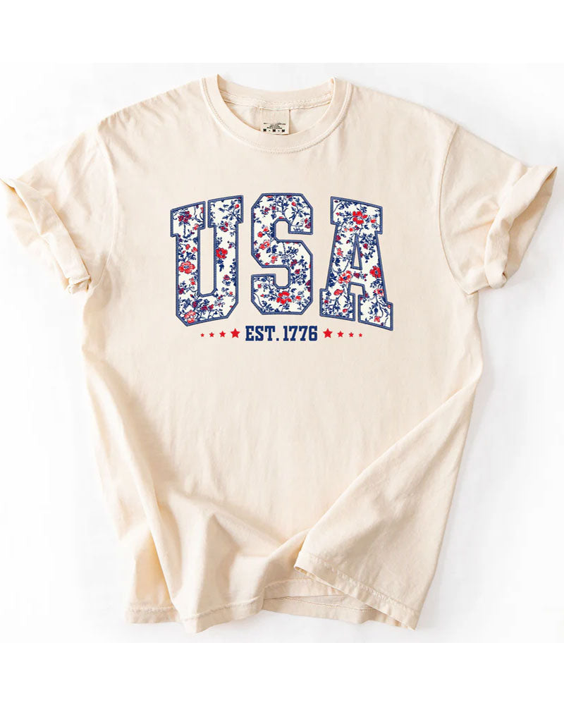 Comfort Colors Floral USA Est 1776 Shirt 4th of July Shirt