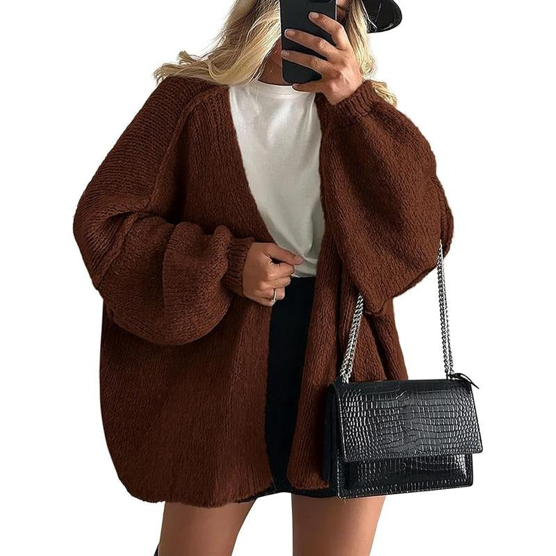 Long Lantern Sleeve Oversized Cardigan Sweater Soft Knitwear