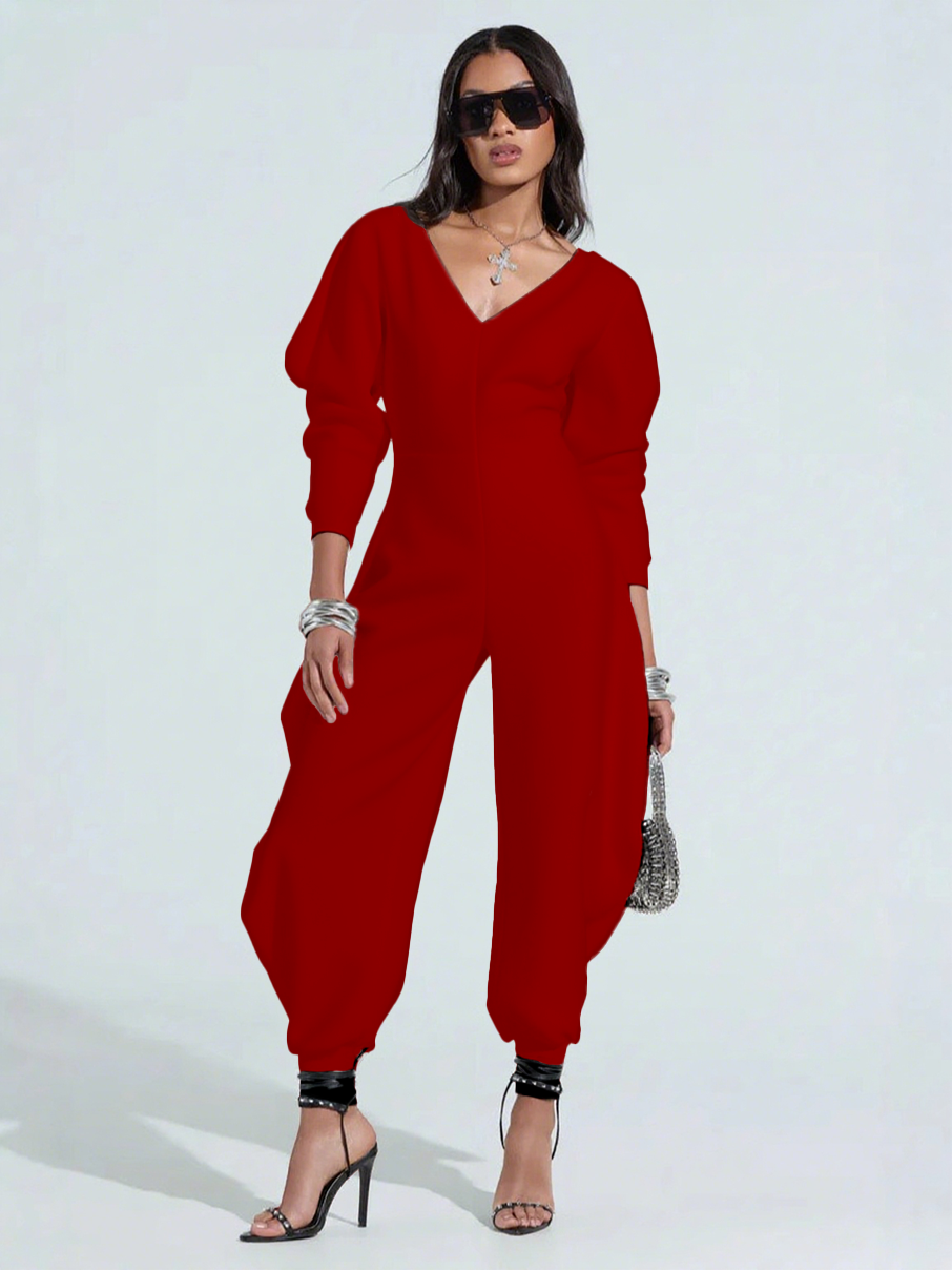 V-Neck Sexy Slim Long-Sleeved Comfy Cozy Sweatshirt Jumpsuit