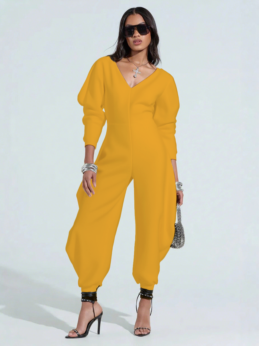 V-Neck Sexy Slim Long-Sleeved Comfy Cozy Sweatshirt Jumpsuit