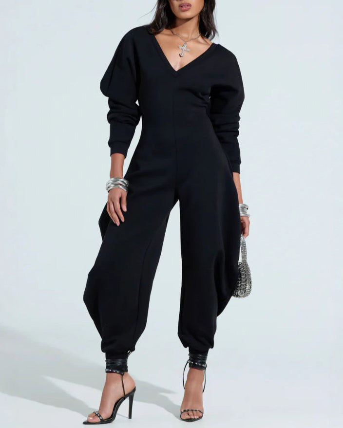 V-Neck Sexy Slim Long-Sleeved Comfy Cozy Sweatshirt Jumpsuit