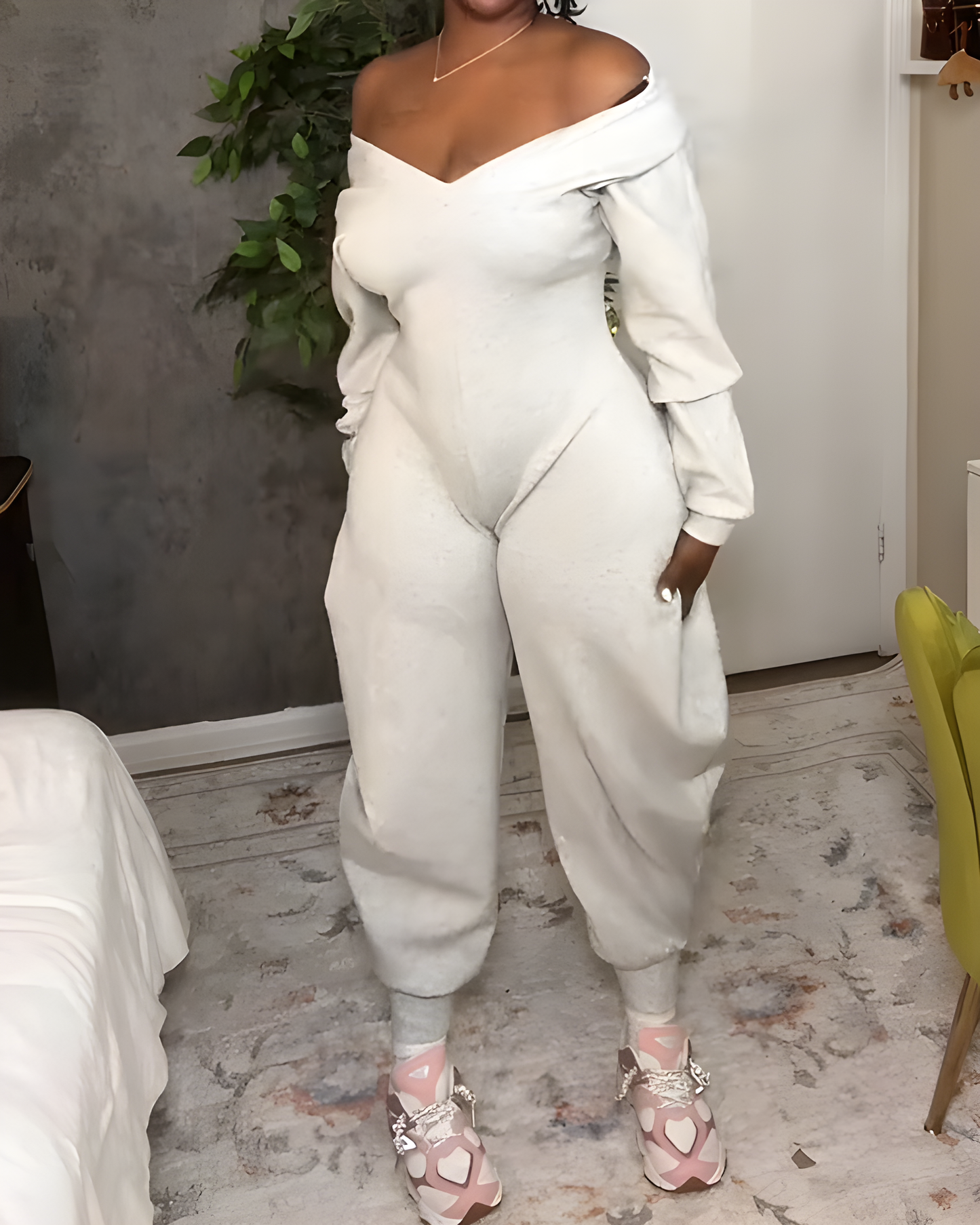 V-Neck Sexy Slim Long-Sleeved Comfy Cozy Sweatshirt Jumpsuit