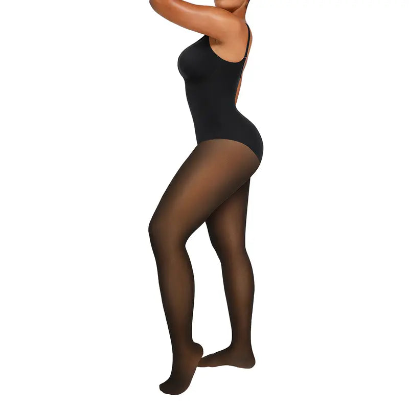Sheer-Panel with Fleece Lined Tights Stay