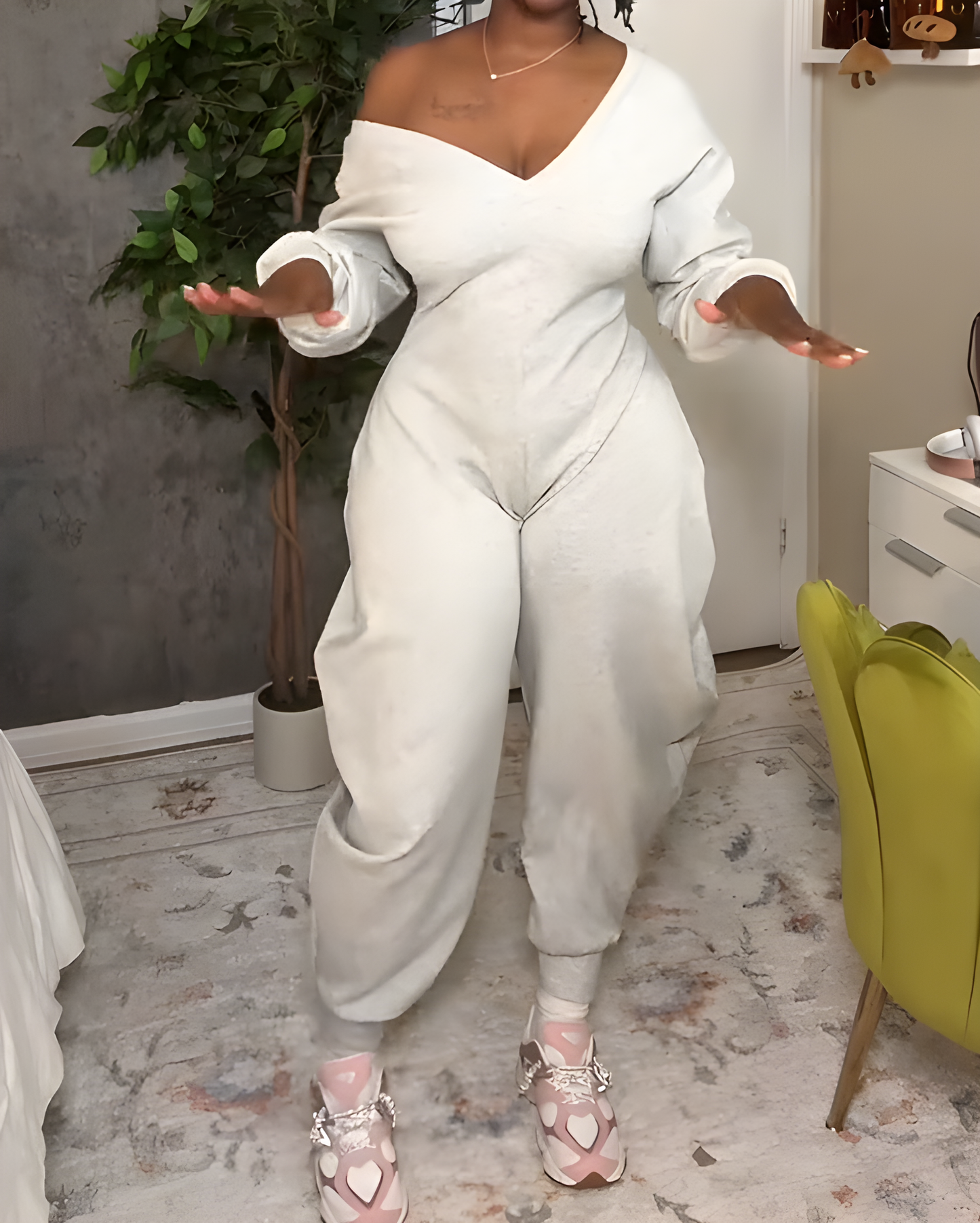 V-Neck Sexy Slim Long-Sleeved Comfy Cozy Sweatshirt Jumpsuit