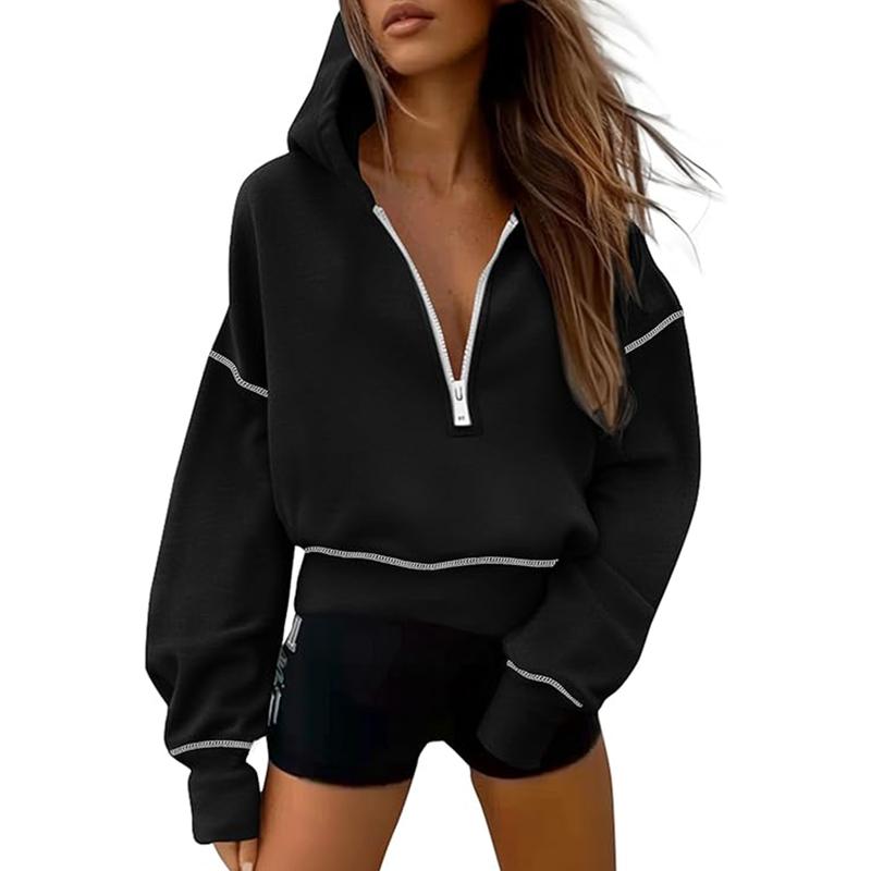 Women's Hooded Sweatshirts Long Sleeve Half Zip Pullover