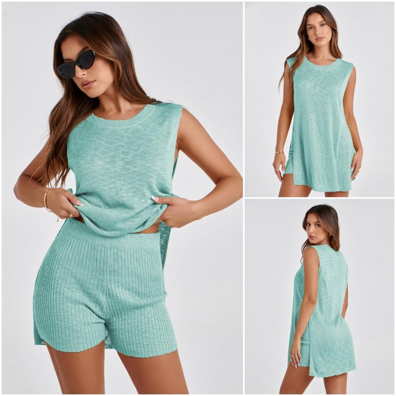 2 Piece Summer Sweater Set Trendy Beach Vacation Sets