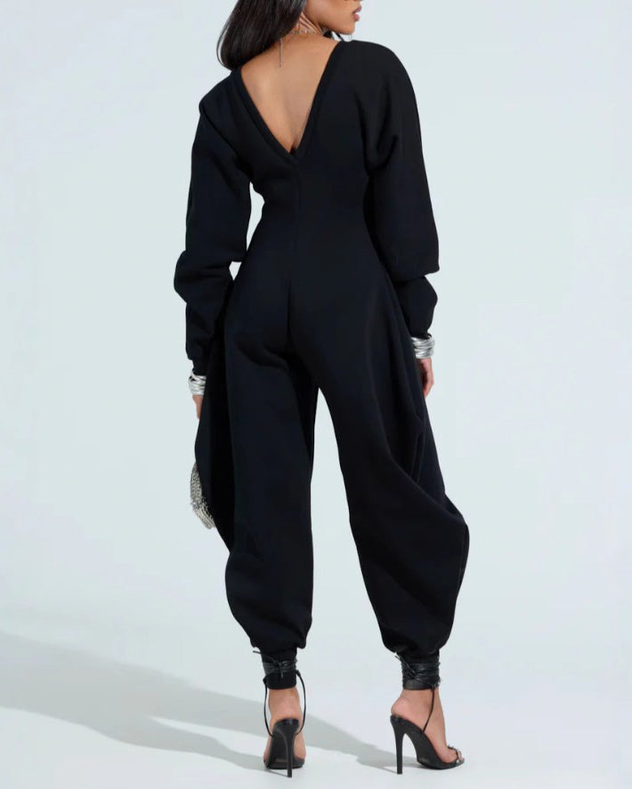 V-Neck Sexy Slim Long-Sleeved Comfy Cozy Sweatshirt Jumpsuit