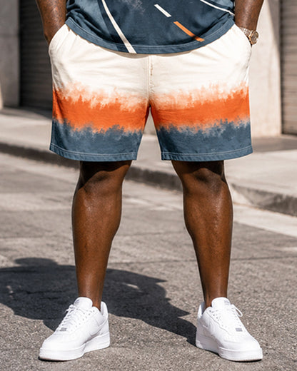 Big & Tall Men's Highway 66 Sunset Highway Gradient Printed Crewneck Short Sleeve T-Shirt Shorts Set