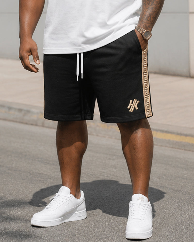 Big & Tall Men's Simple Crepe Stitching Printed Crewneck Short Sleeve T-Shirt Shorts Set
