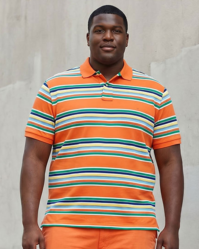 Big & Tall Men's Orange Summer Business Casual Polo Shirt Short Sleeve Shorts Set