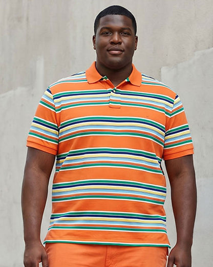 Big & Tall Men's Orange Summer Business Casual Polo Shirt Short Sleeve Shorts Set