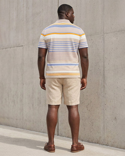 Big & Tall Men's Apricot Pinstripe Polo Shirt Short Sleeve Shorts Set