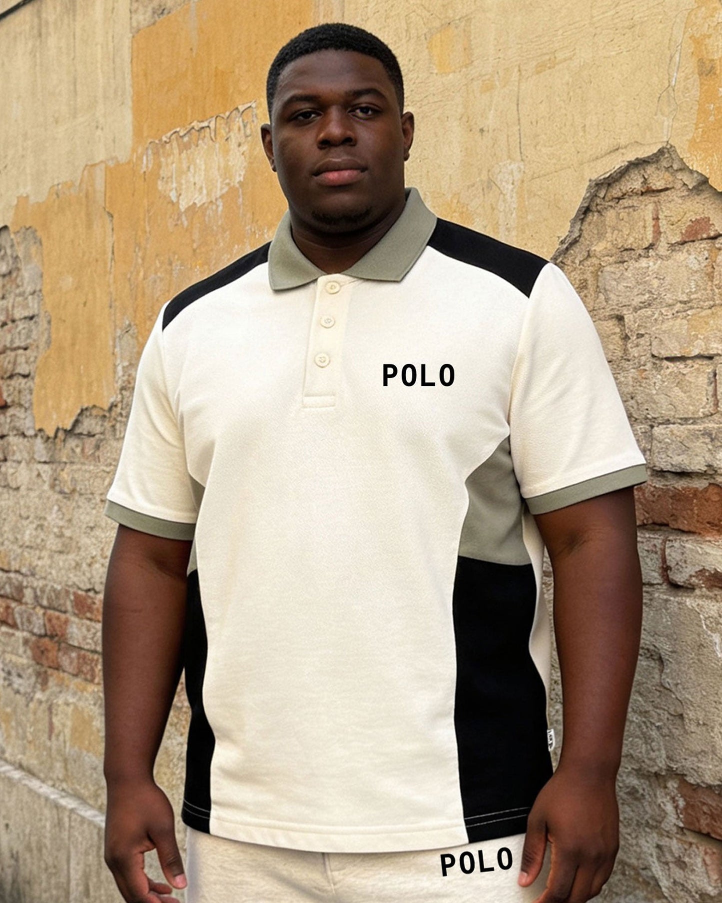 Big & Tall Men's Shoulder Side Waist Irregular Contrast Stitching Chest Small Label Printed POLO Shirt Short Sleeve Shorts Suit