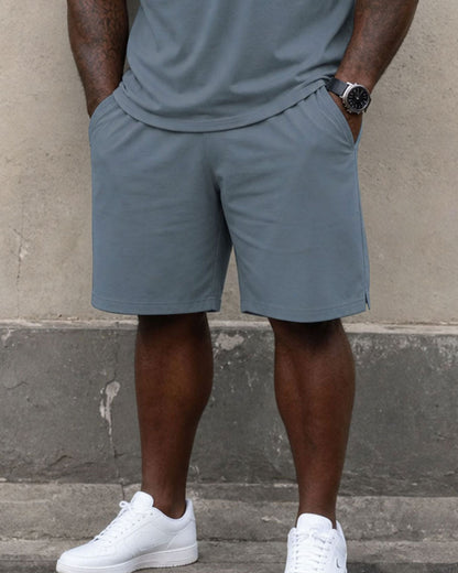 Big & Tall Men's Daily Travel Holiday Neck Stitching Chest Pony Printed POLO Shirt Short Sleeve Shorts Set