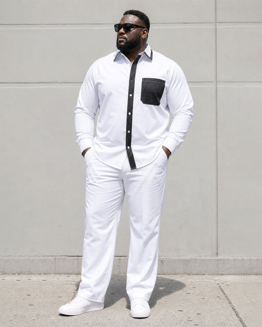 Big & Tall Men's Placket Neckline Features Stitching Chest Patch Pocket Long Sleeve Shirt Pants Suit