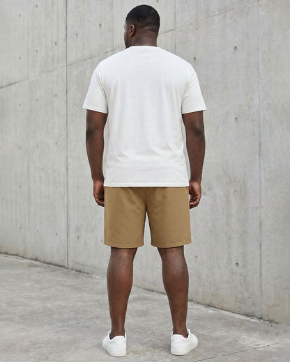 Big & Tall Men's White & Khaki Simple Short Sleeve T-Shirt Shorts Set