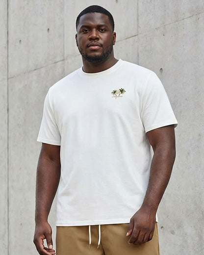Big & Tall Men's White & Khaki Simple Short Sleeve T-Shirt Shorts Set