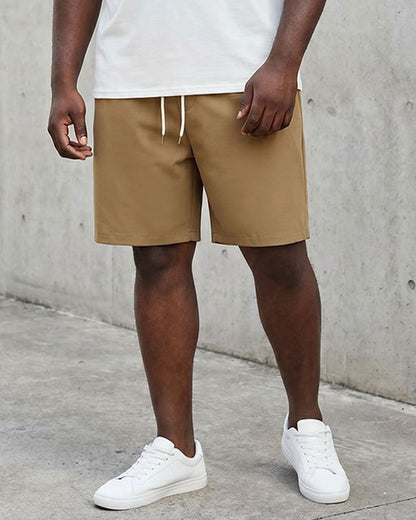 Big & Tall Men's White & Khaki Simple Short Sleeve T-Shirt Shorts Set