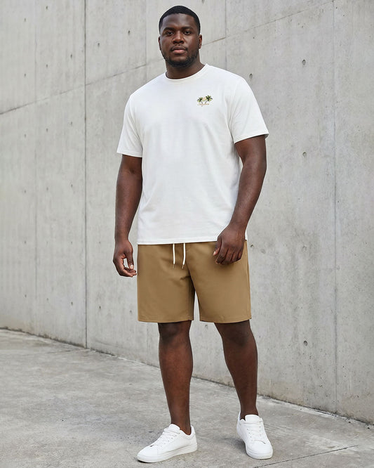 Big & Tall Men's White & Khaki Simple Short Sleeve T-Shirt Shorts Set