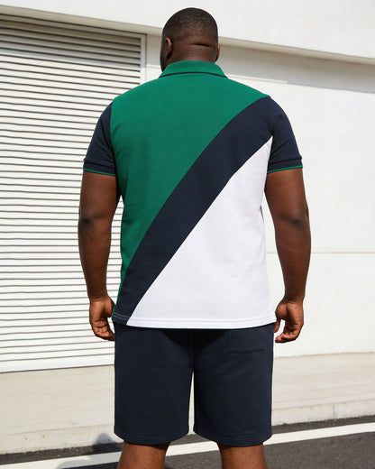 Big & Tall Men's Green & White... Dark Blue Twill Contrast Color Large Label Printed POLO Shirt Short Sleeve Shorts Set