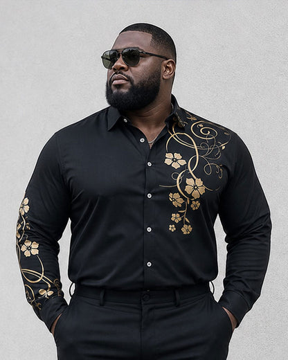 Big & Tall Men's Features Positioning Printed Long Sleeve Shirt Pants Set