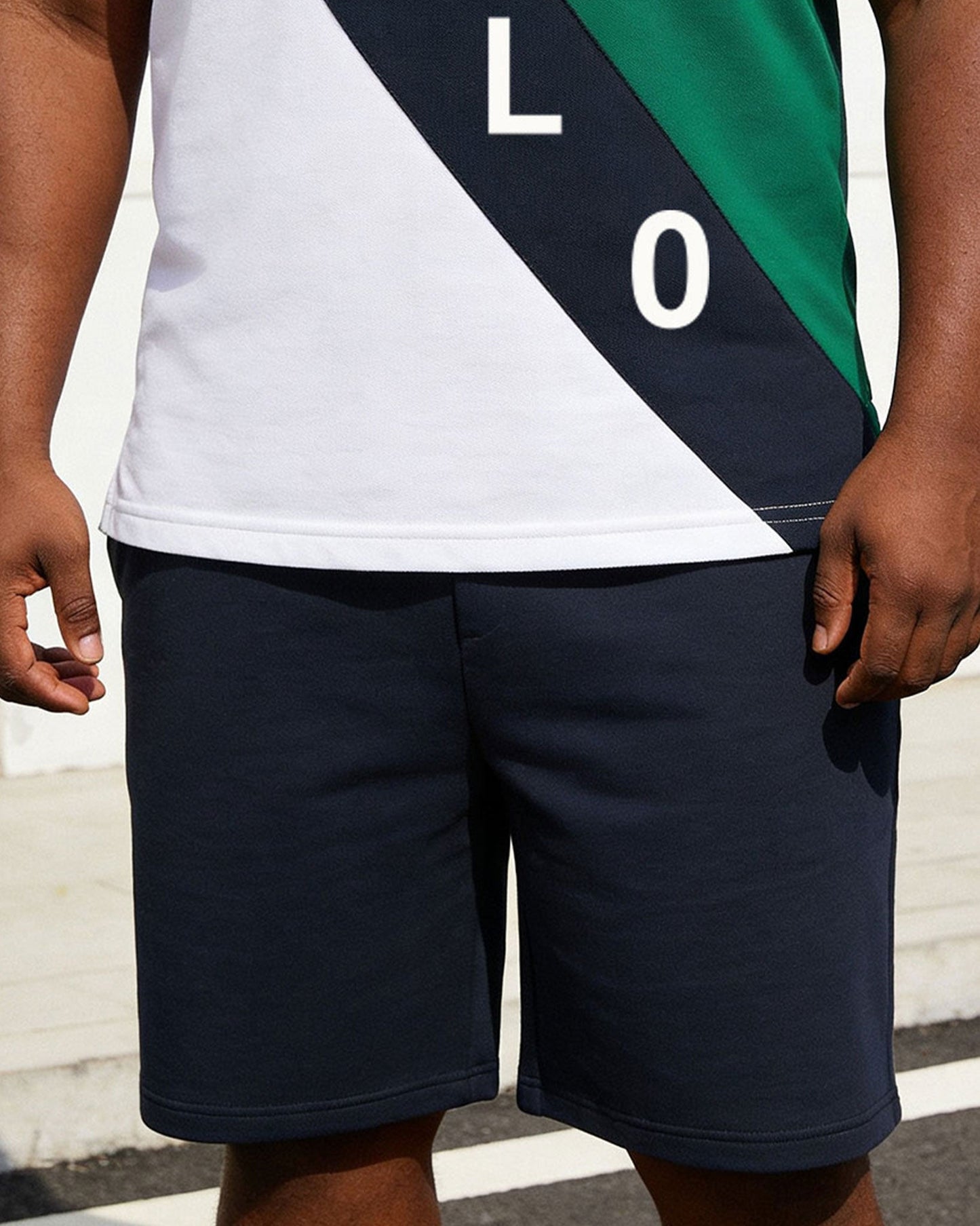 Big & Tall Men's Green & White... Dark Blue Twill Contrast Color Large Label Printed POLO Shirt Short Sleeve Shorts Set