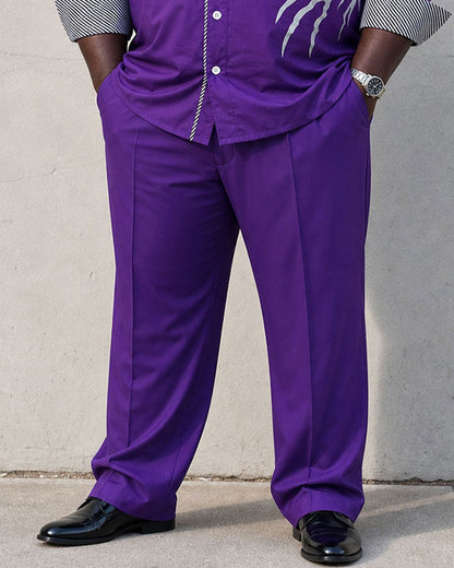 Big & Tall Men's Purple Business Features Stitching Positioning Printing Long Sleeve Shirt Pants Set