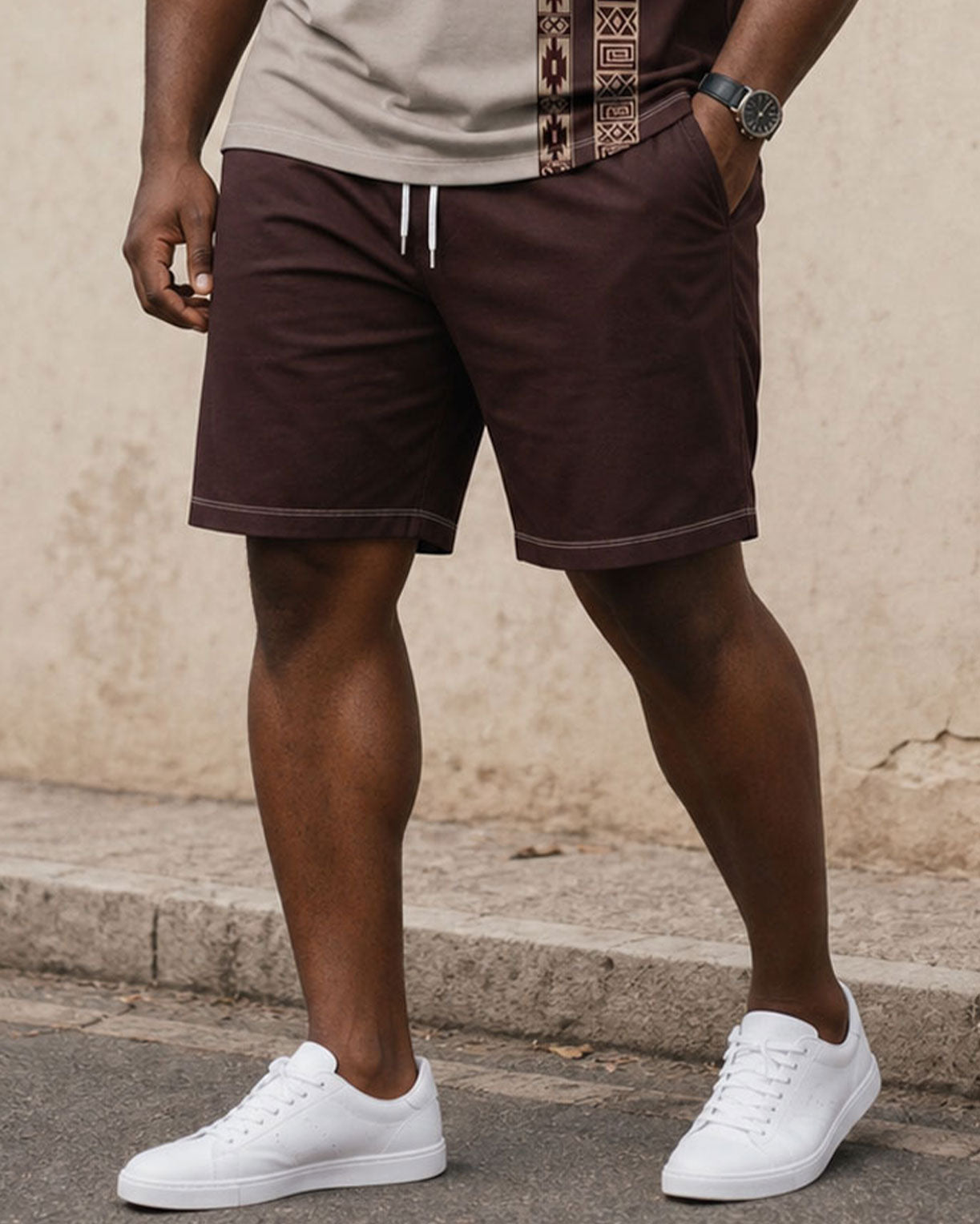 Big & Tall Men's Ethnic Style Contrast Color Stitching Daily Travel Party Holiday POLO Shirt Short Sleeve Shorts Set