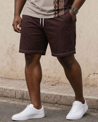 Big & Tall Men's Ethnic Style Contrast Color Stitching Daily Travel Party Holiday POLO Shirt Short Sleeve Shorts Set