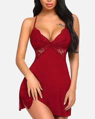 Lace Trim Slit Sleep Dress Babydoll T Shirt Nightgowns