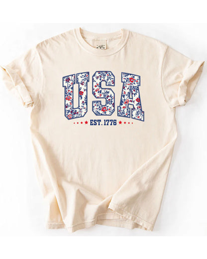 Comfort Colors Floral USA Est 1776 Shirt 4th of July Shirt