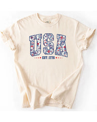 Comfort Colors Floral USA Est 1776 Shirt 4th of July Shirt