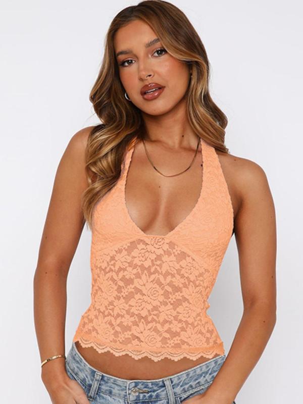 Women's Lace Cami Top Backless Halter Neck Top