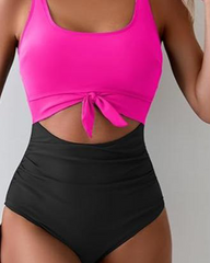 Weluxy One Piece Color Block Swimsuit Tummy Control Slimming Bathing Suit