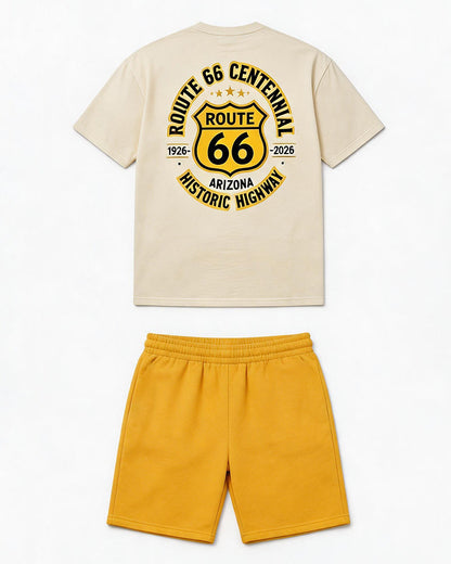 Big & Tall Men’s Route 66 Centennial Shield‑Print Crew-Neck Short‑Sleeve T‑Shirt And Shorts Set