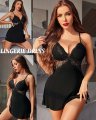 Lace Trim Slit Sleep Dress Babydoll T Shirt Nightgowns