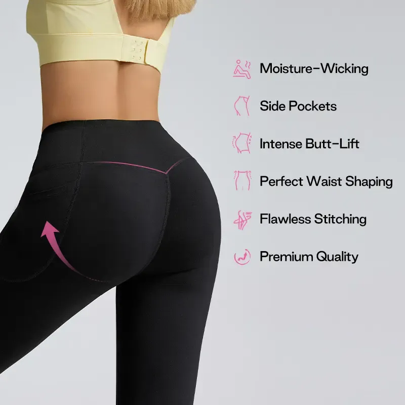 （2 Pack）High Waisted Butt Lifting Tummy Control Side Pocket Shaping Training Leggings