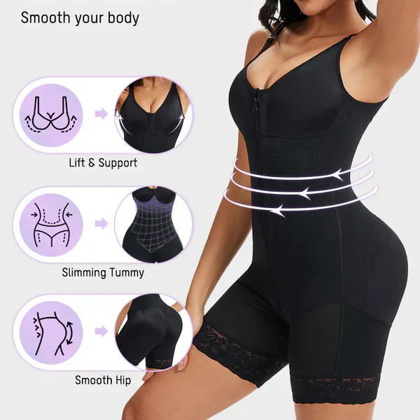 Breathable Leg Fabric Patchwork Bust Shaping Bodysuit