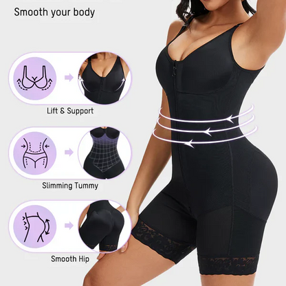 Breathable Leg Fabric Patchwork Bust Shaping Bodysuit
