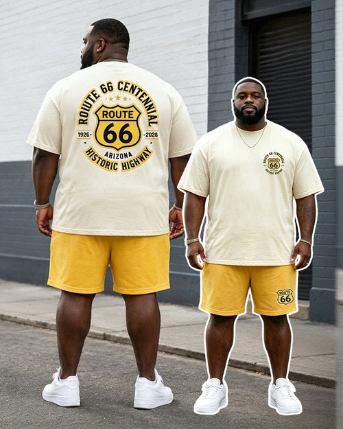 Big & Tall Men’s Route 66 Centennial Shield‑Print Crew-Neck Short‑Sleeve T‑Shirt And Shorts Set