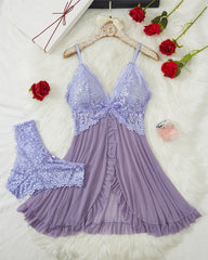 Sexy Lingerie V-Neck Lace Mesh Babydoll