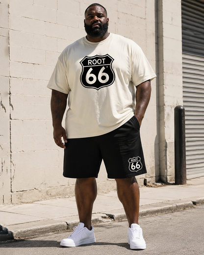 Big & Tall Men's Simple ROOT66 Shield Printed Round Neck Short Sleeve T-Shirt Shorts Set