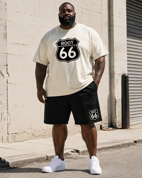 Big & Tall Men's Simple ROOT66 Shield Printed Round Neck Short Sleeve T-Shirt Shorts Set