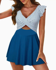 Women's Ruffle Cutout Tummy Control Beach One Piece Swimdress