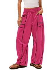 Women's Baggy Barrel Pants Wide Leg Drawstring Pockets Sweatpants